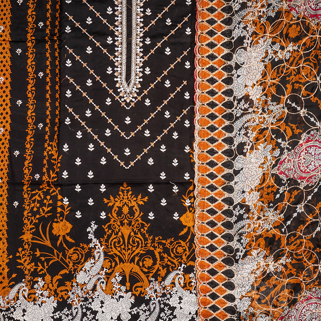 3 Pc Lawn Embroidered Chiffon Dupatta Cutwork Un-stitched-UN2315