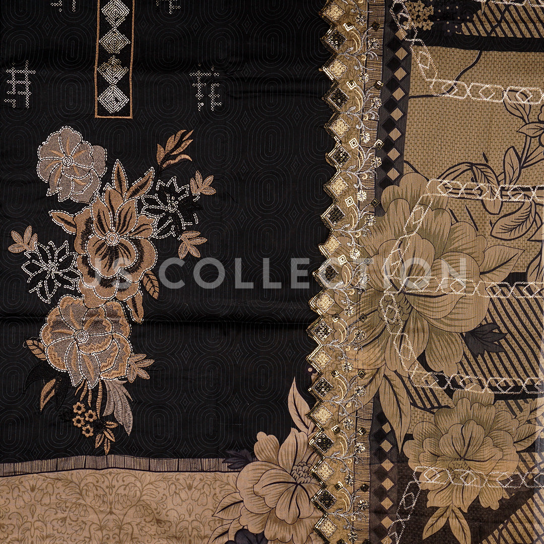 3 Pc Lawn Embroidered Chiffon Dupatta Cutwork Un-stitched-UN2357