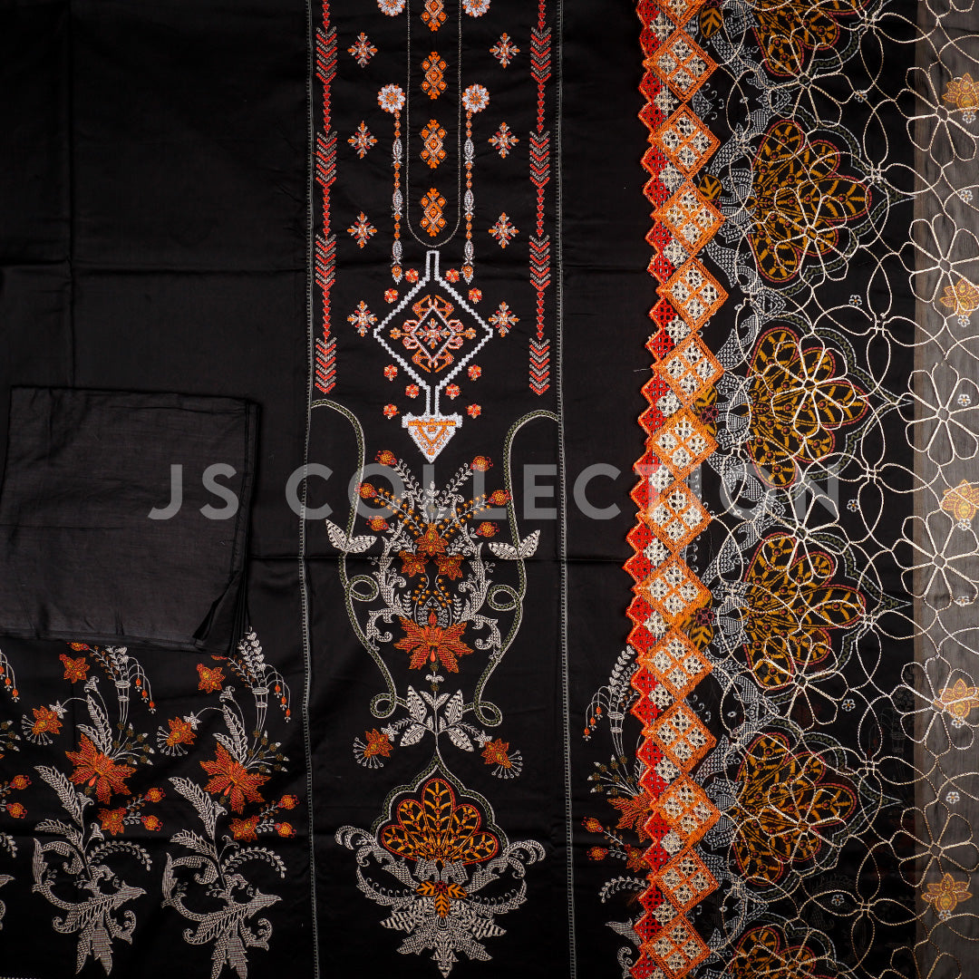 3 Pc Lawn Embroidered Chiffon Dupatta Cutwork Un-stitched-UN2341