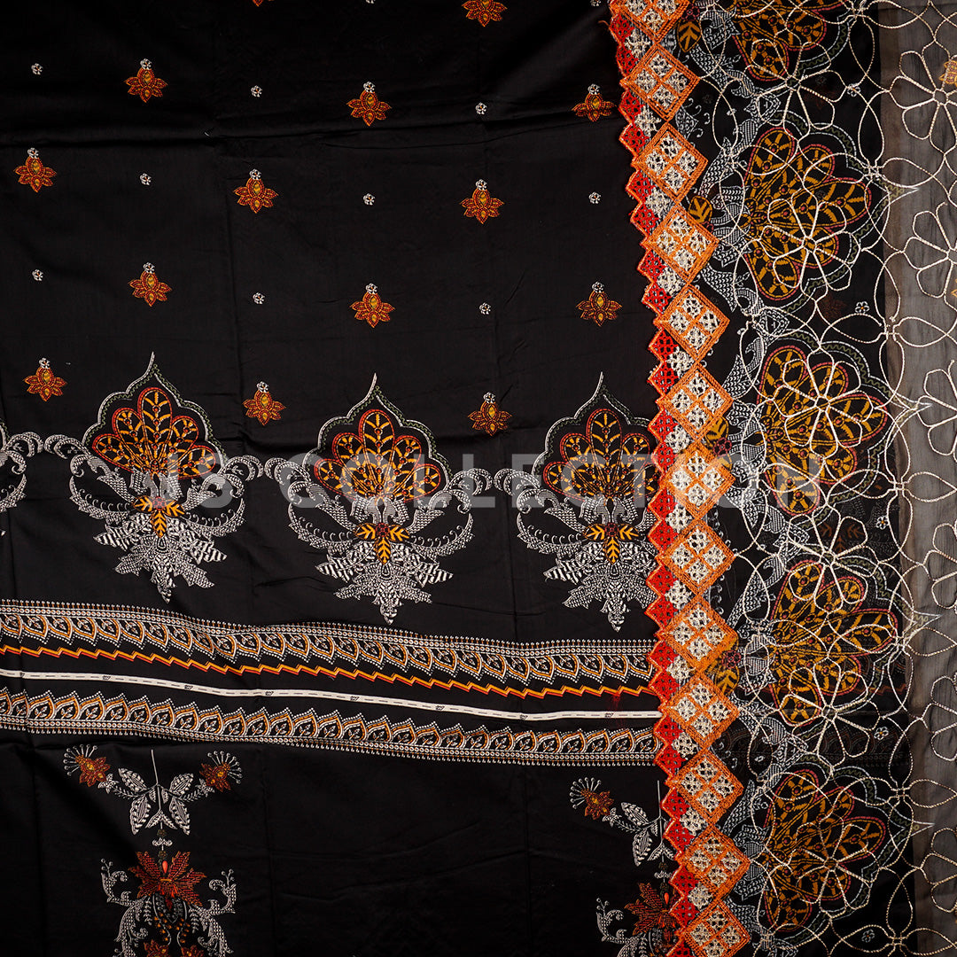 3 Pc Lawn Embroidered Chiffon Dupatta Cutwork Un-stitched-UN2341