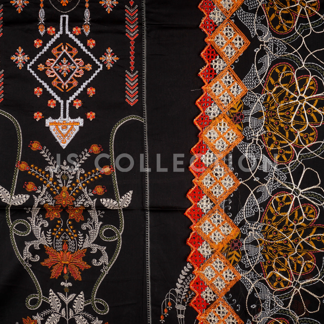 3 Pc Lawn Embroidered Chiffon Dupatta Cutwork Un-stitched-UN2341