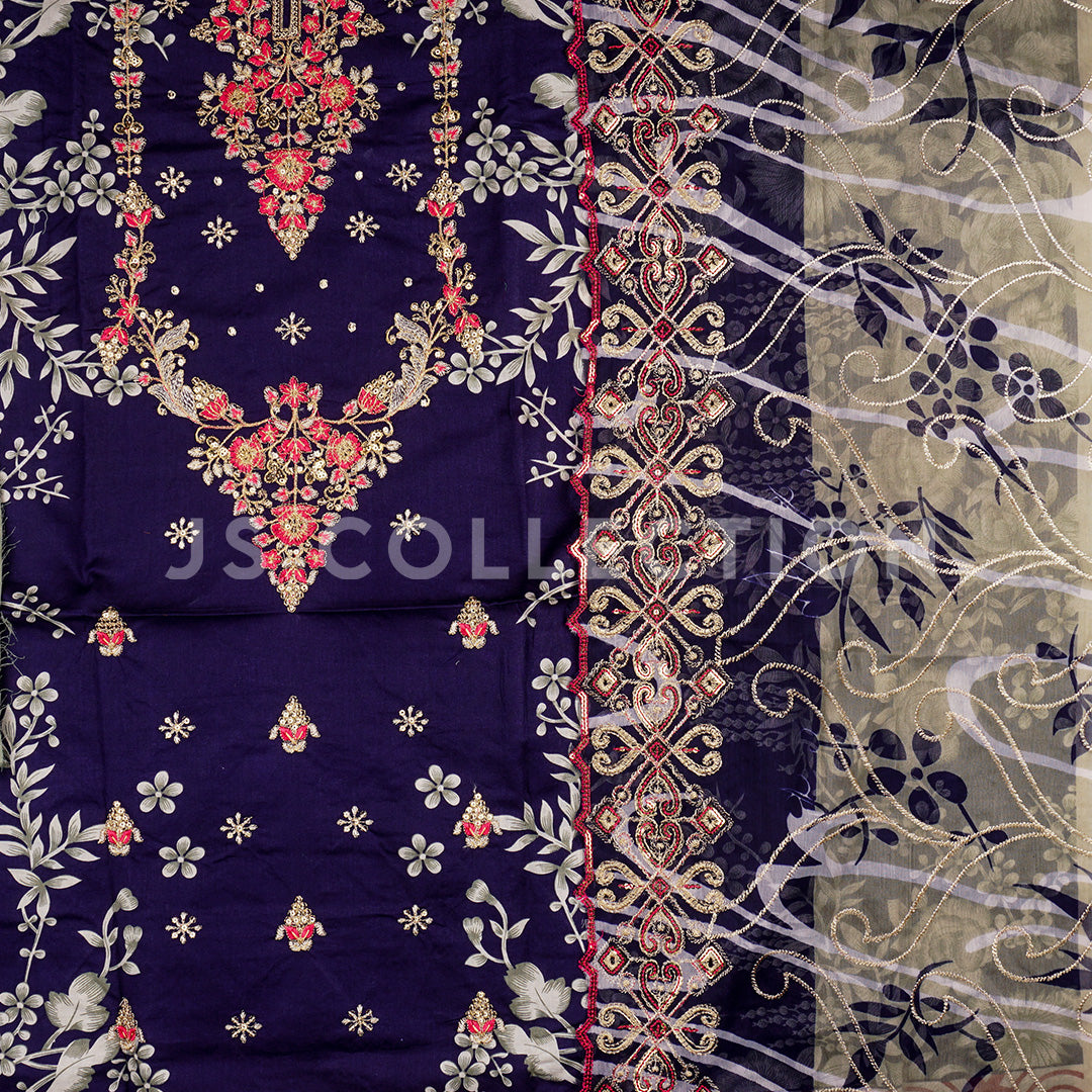 3 Pc Lawn Embroidered Chiffon Dupatta Cutwork Un-stitched-UN2337