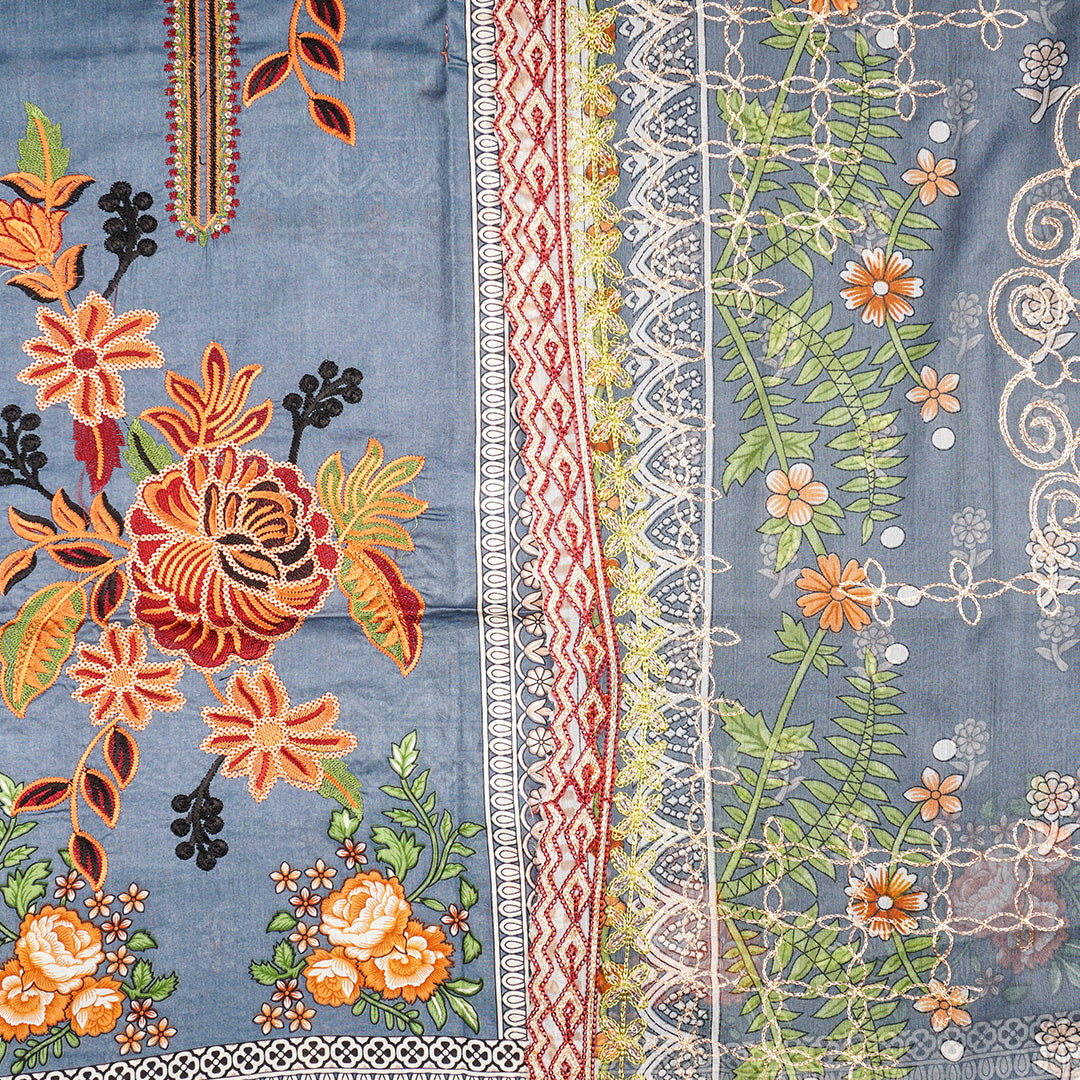 3 Pc Lawn Embroidered Chiffon Dupatta Cutwork Un-stitched-UN2322