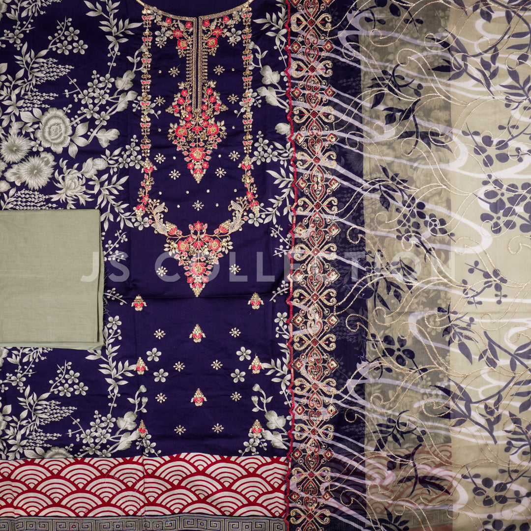 3 Pc Lawn Embroidered Chiffon Dupatta Cutwork Un-stitched-UN2337