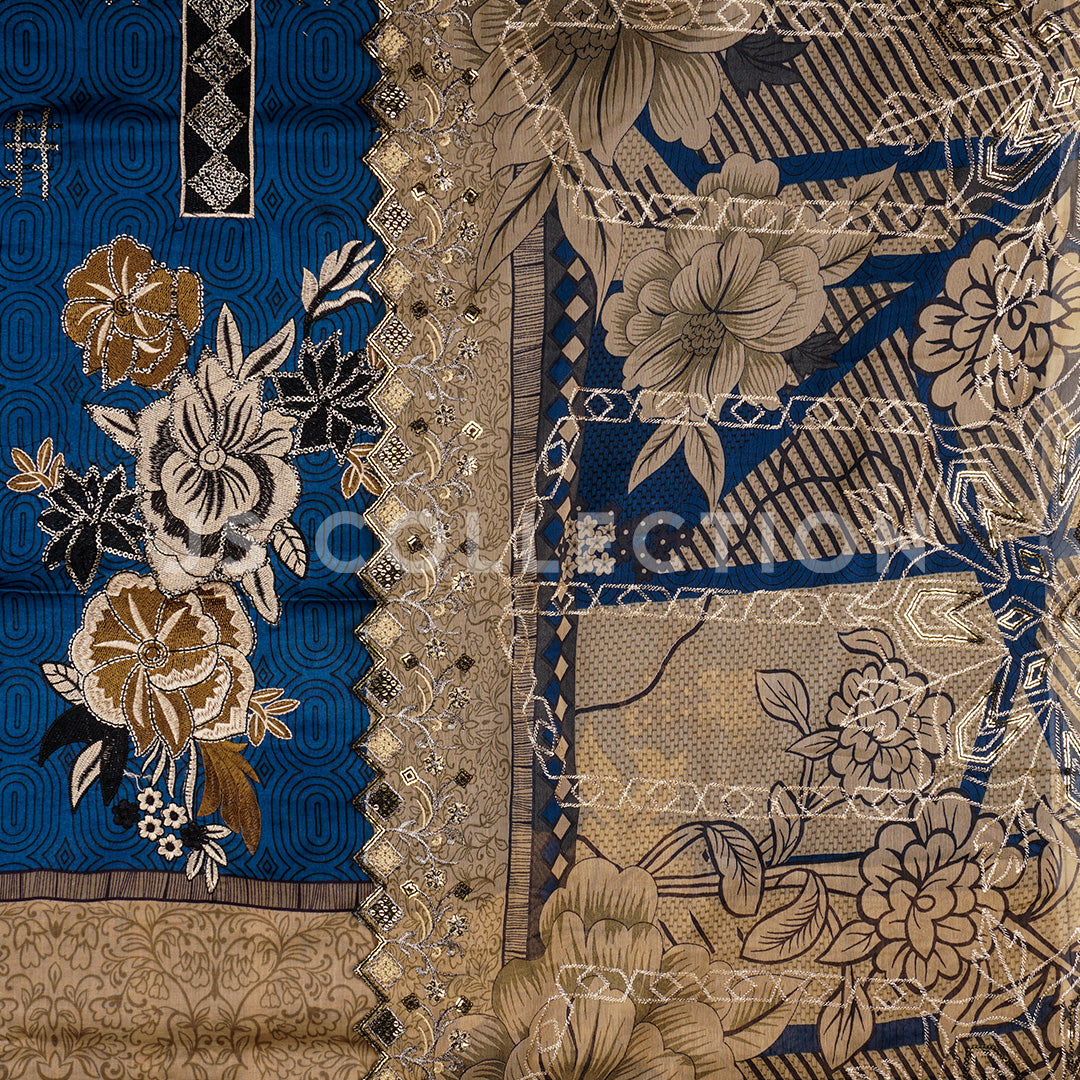 3 Pc Lawn Embroidered Chiffon Dupatta Cutwork Un-stitched-UN2332