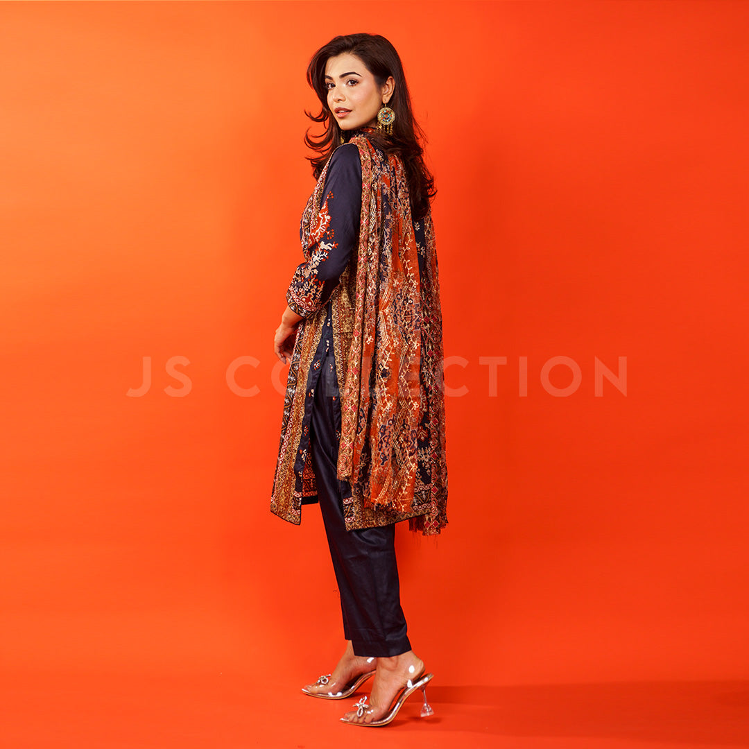 3 Pc Lawn Embroidered Chiffon Dupatta Cutwork Un-stitched-UN2314