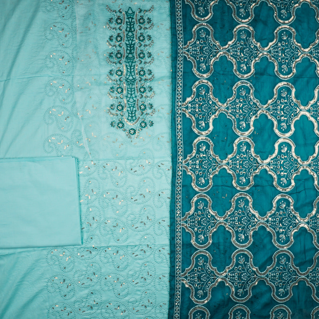 3 Pc Cotton Fancy Embroidered Dress Un-stitched-UN2327