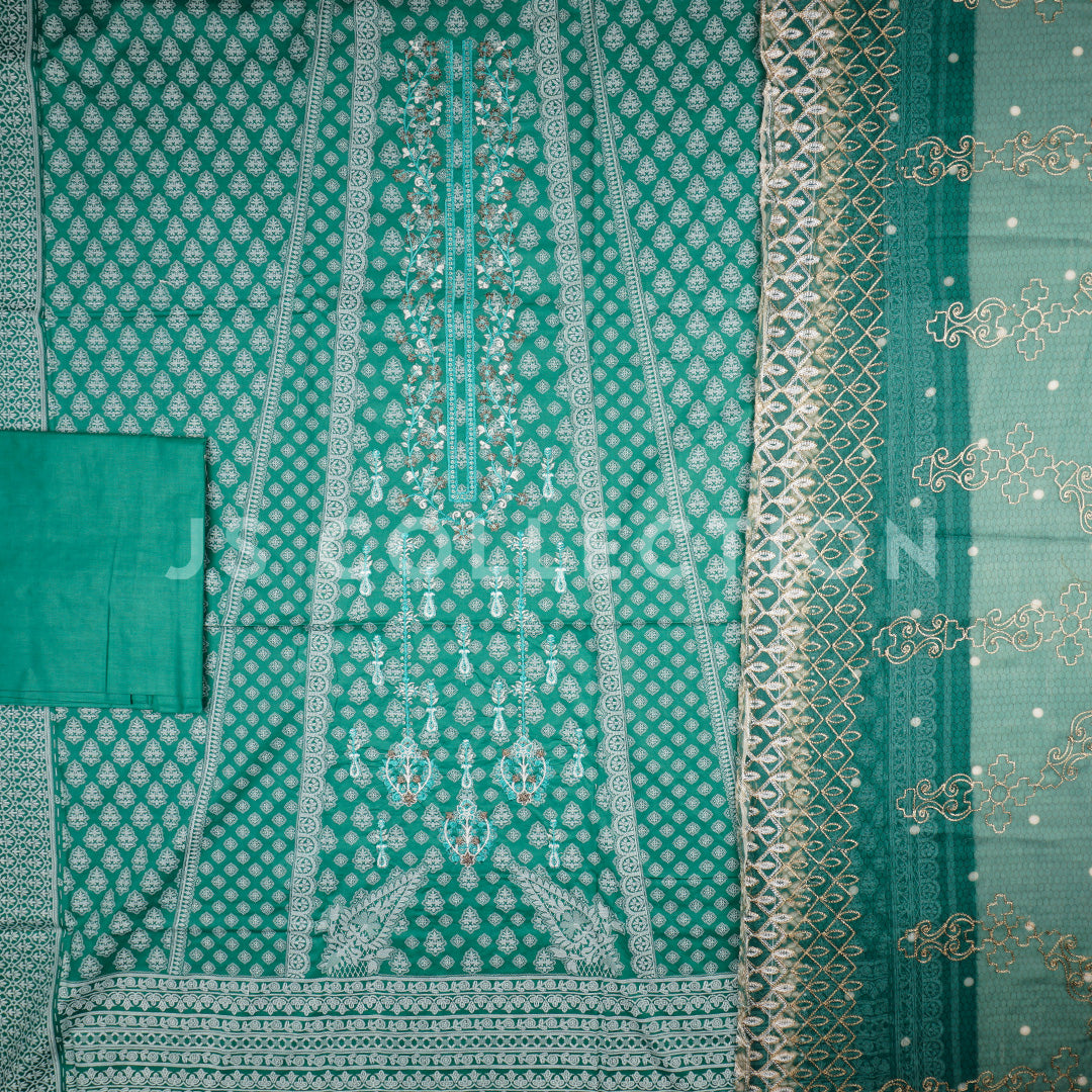 3 Pc Lawn Embroidered Chiffon Dupatta Cutwork Un-stitched-UN2340
