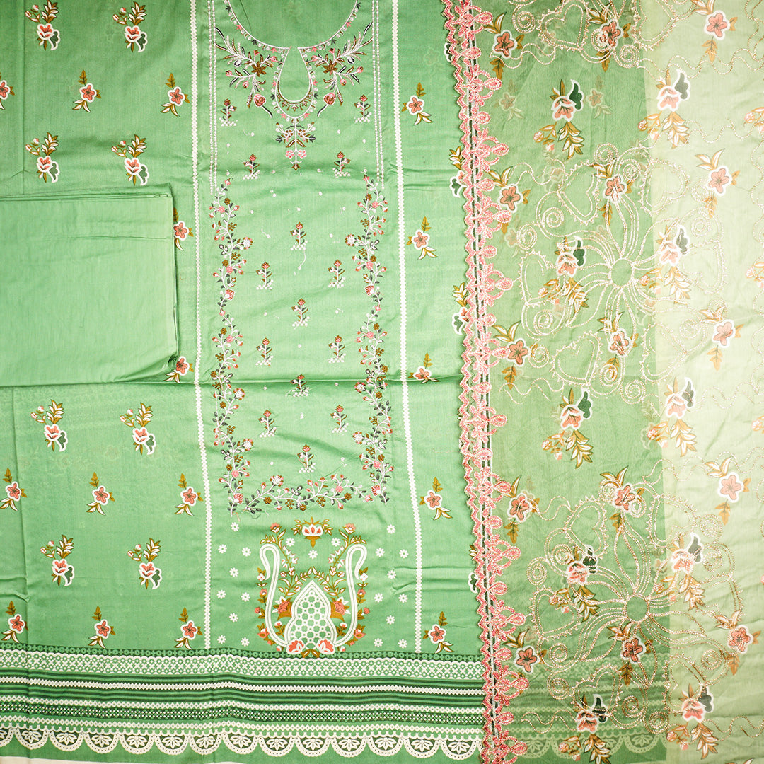 3 Pc Lawn Embroidered Chiffon Dupatta Cutwork Un-stitched-UN2318