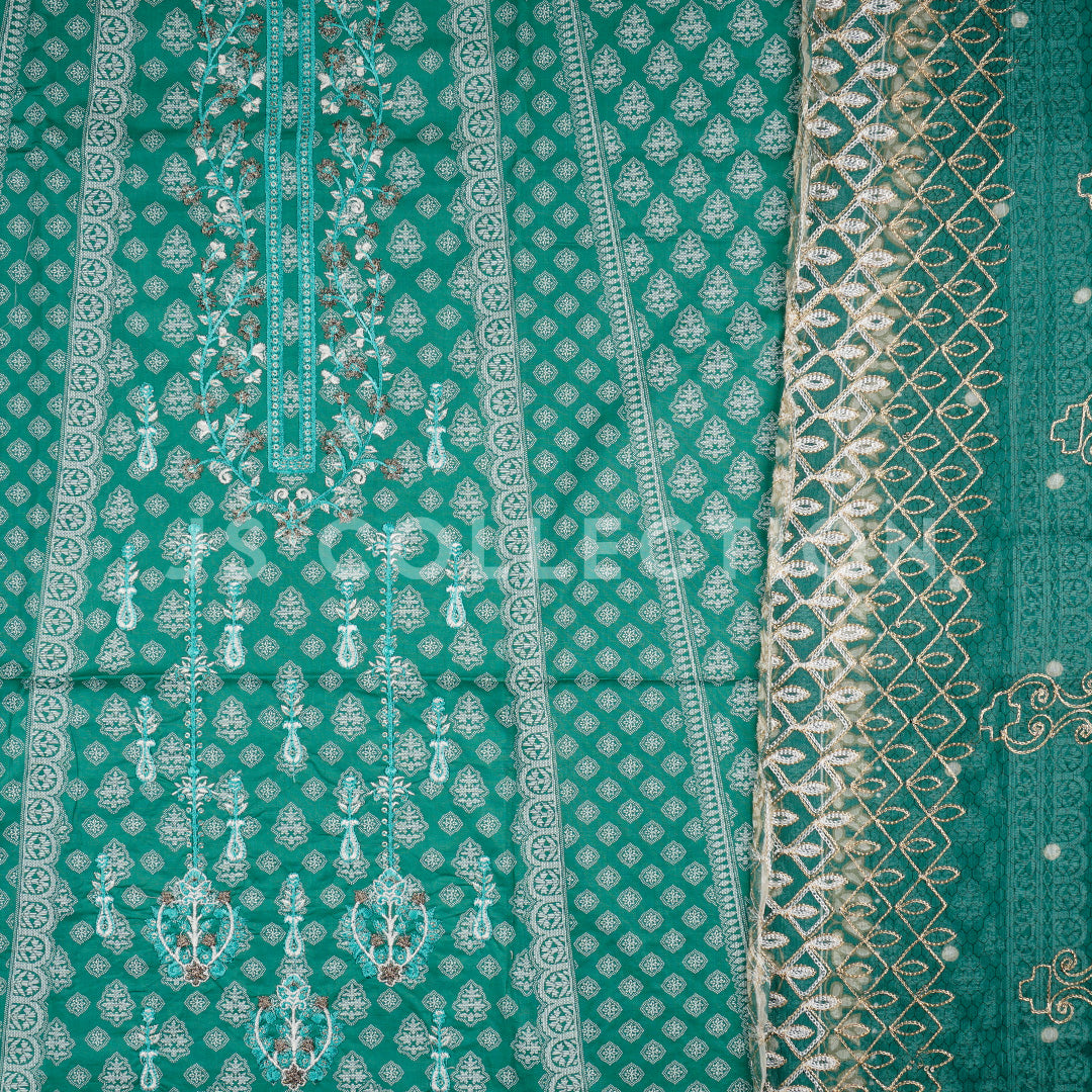 3 Pc Lawn Embroidered Chiffon Dupatta Cutwork Un-stitched-UN2340