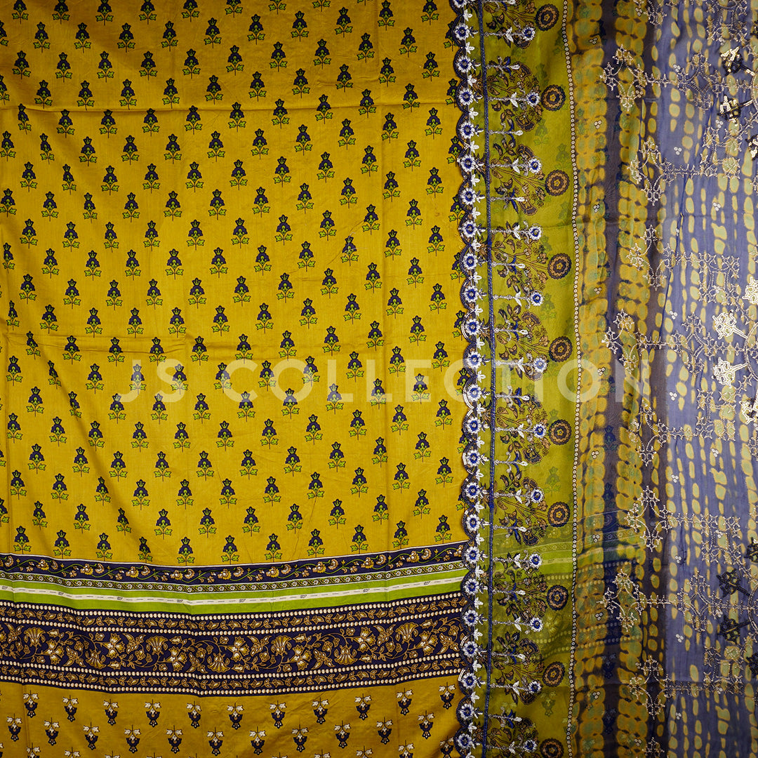 3 Pc Lawn Embroidered Chiffon Dupatta Cutwork Un-stitched-UN2338