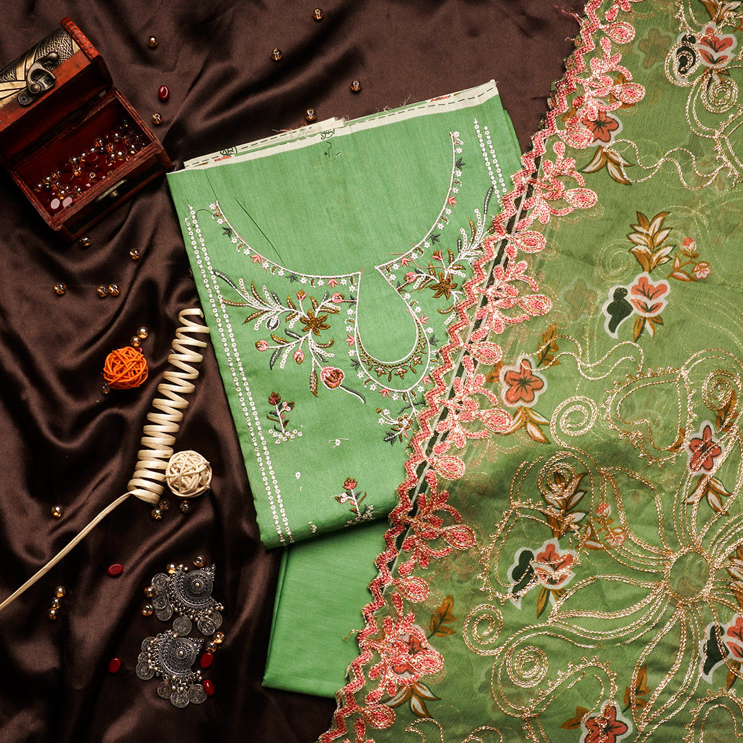 3 Pc Lawn Embroidered Chiffon Dupatta Cutwork Un-stitched-UN2318