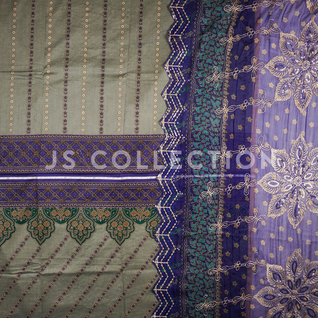 3 Pc Lawn Embroidered Chiffon Dupatta Cutwork Un-stitched-UN2303