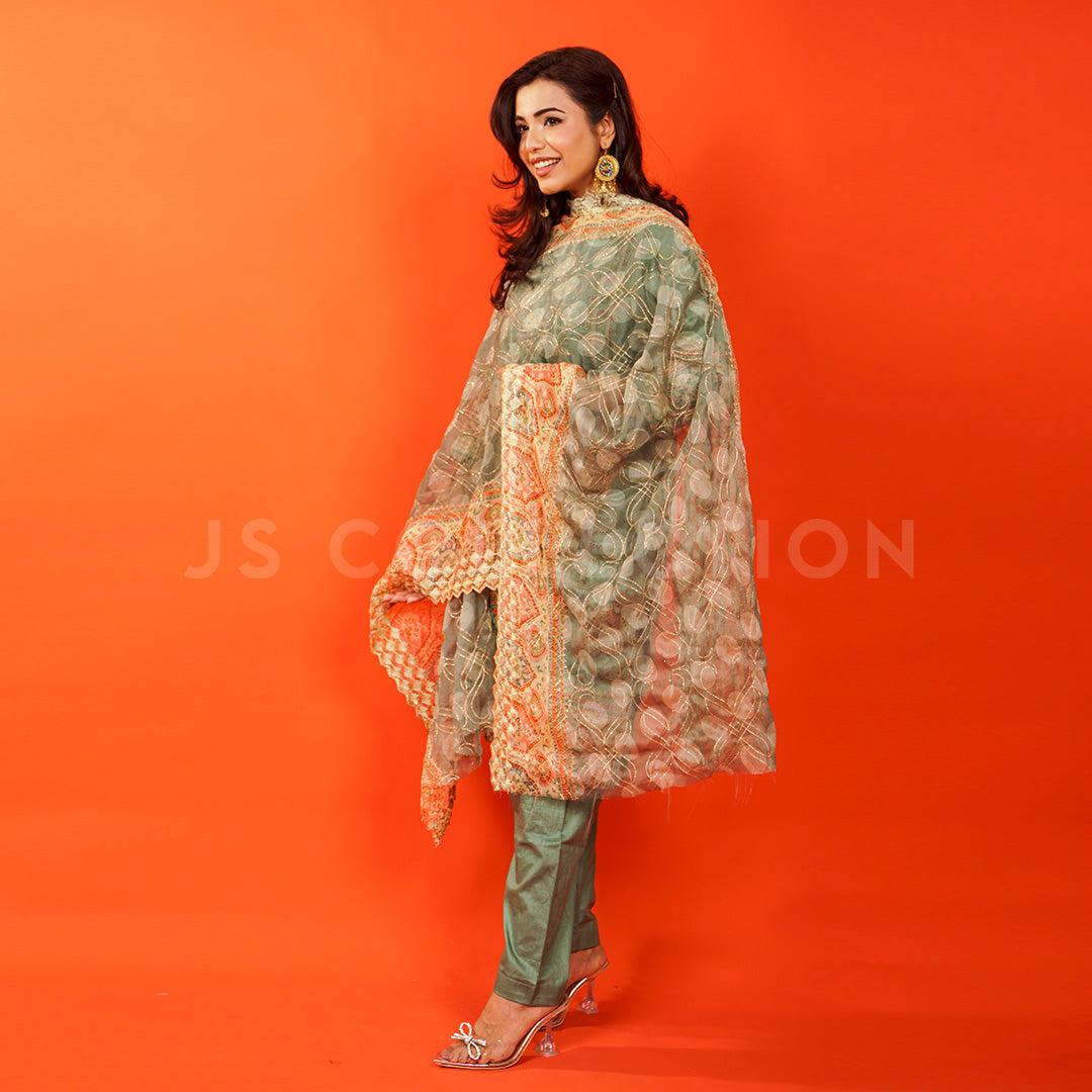 3 Pc Lawn Embroidered Chiffon Dupatta Cutwork Un-stitched-UN2313