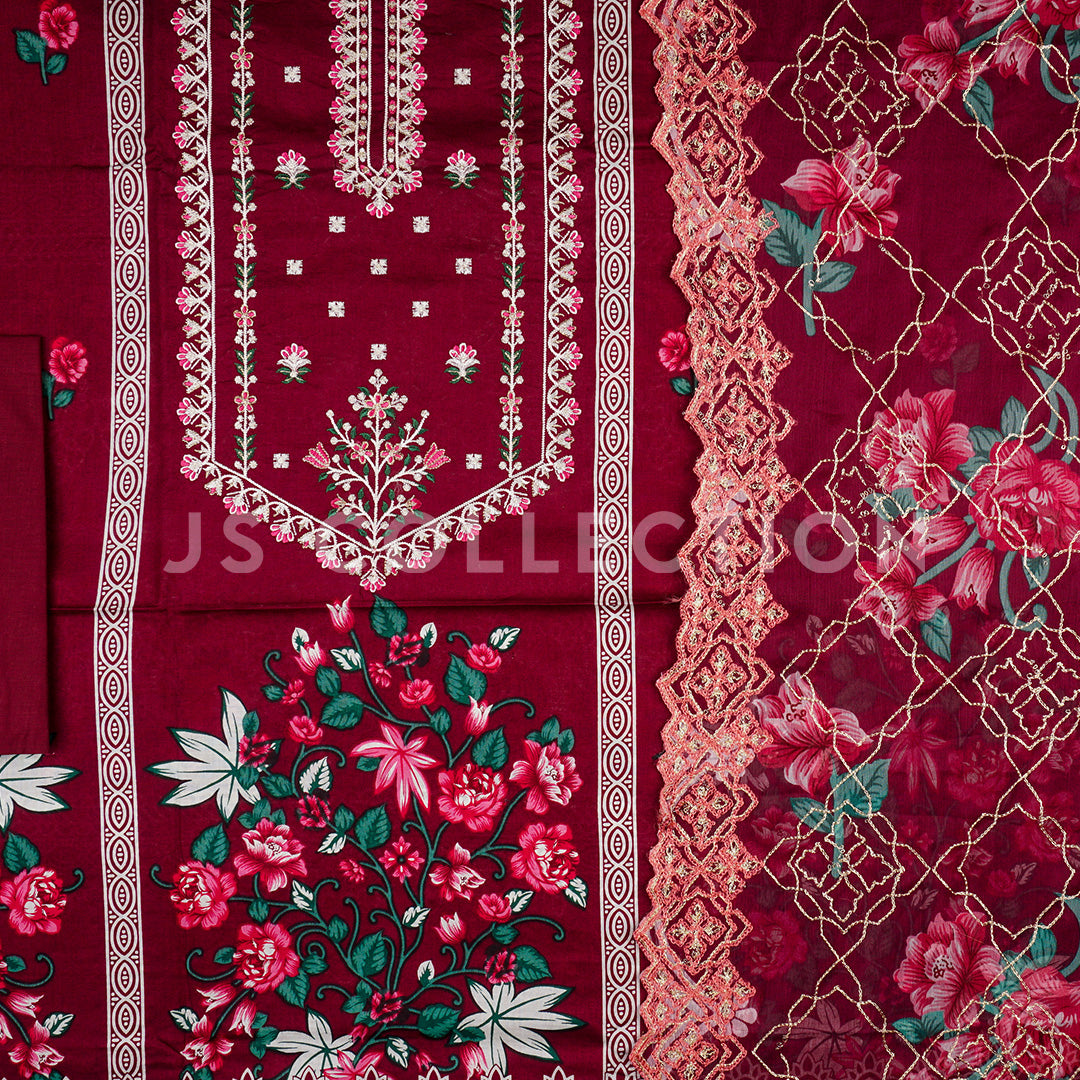 3 Pc Lawn Embroidered Chiffon Dupatta Cutwork Un-stitched-UN2334