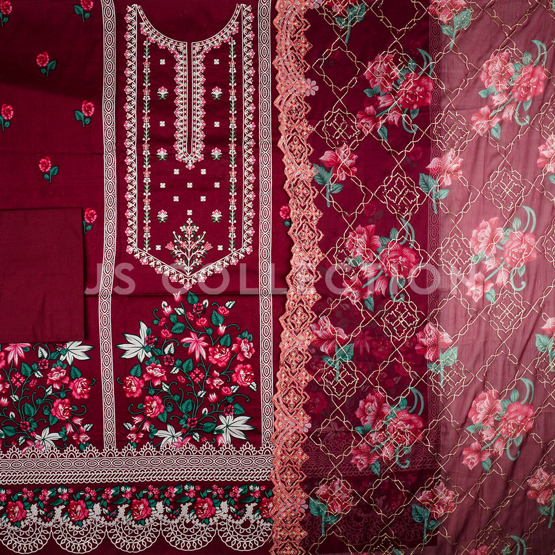 3 Pc Lawn Embroidered Chiffon Dupatta Cutwork Un-stitched-UN2334