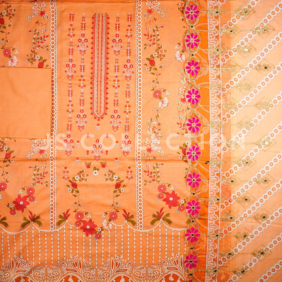 3 Pc Lawn Embroidered Chiffon Dupatta Cutwork Un-stitched-UN2312