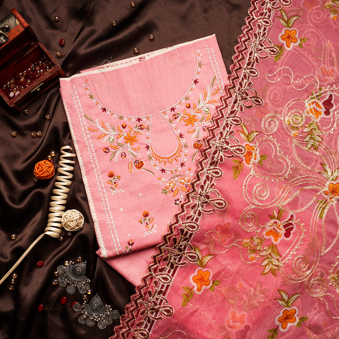3 Pc Lawn Embroidered Chiffon Dupatta Cutwork Un-stitched-UN2317