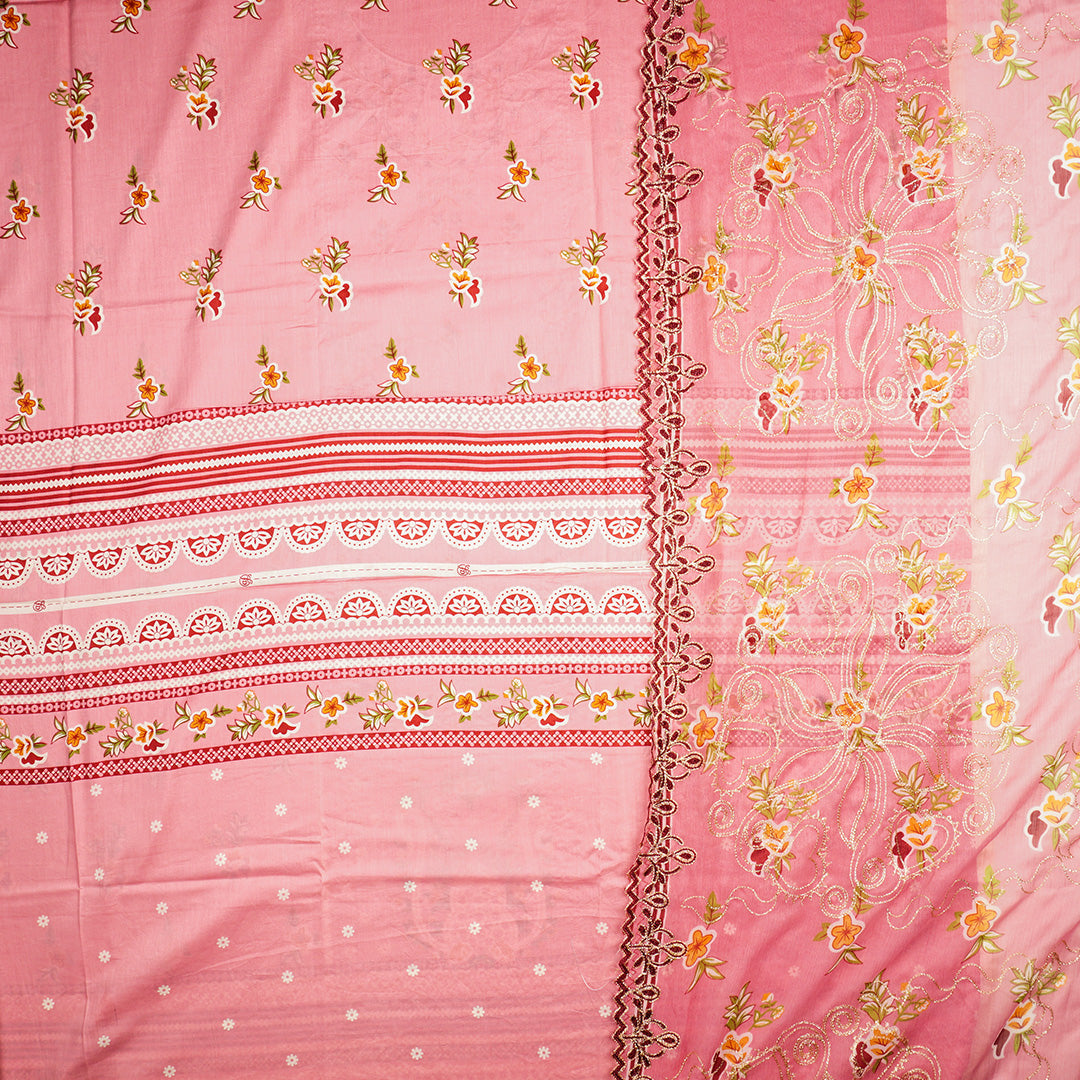 3 Pc Lawn Embroidered Chiffon Dupatta Cutwork Un-stitched-UN2317