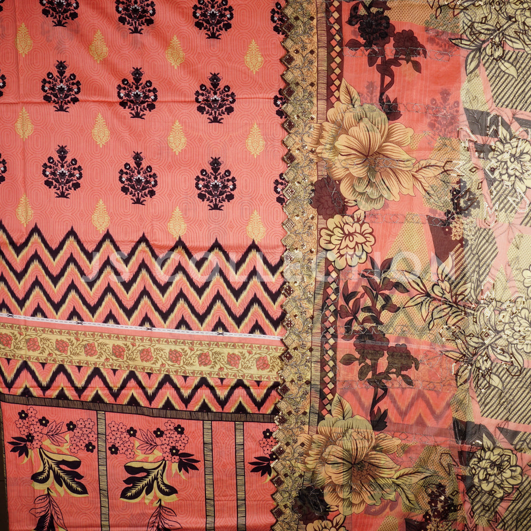 3 Pc Lawn Embroidered Chiffon Dupatta Cutwork Un-stitched-UN2333
