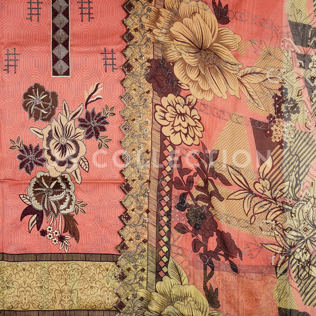 3 Pc Lawn Embroidered Chiffon Dupatta Cutwork Un-stitched-UN2333