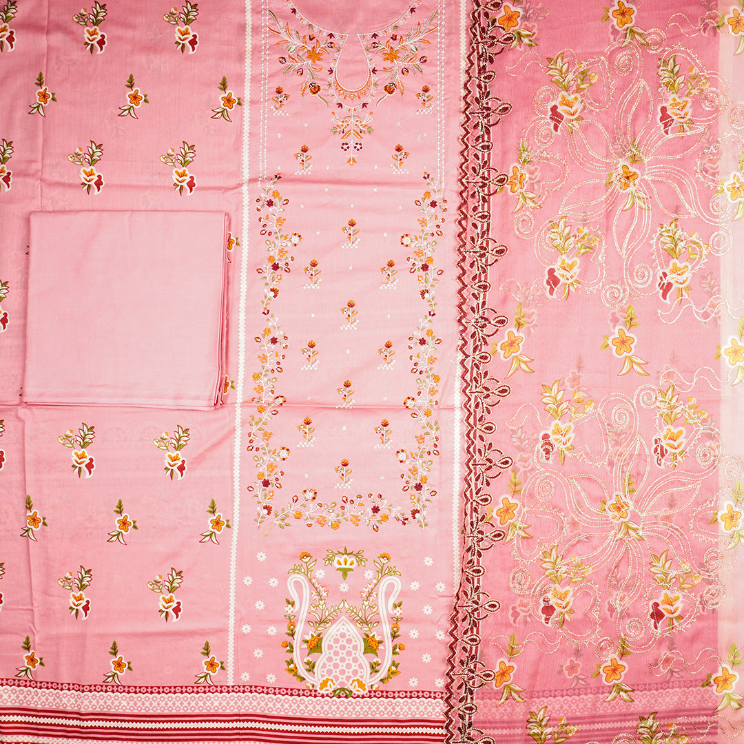 3 Pc Lawn Embroidered Chiffon Dupatta Cutwork Un-stitched-UN2317