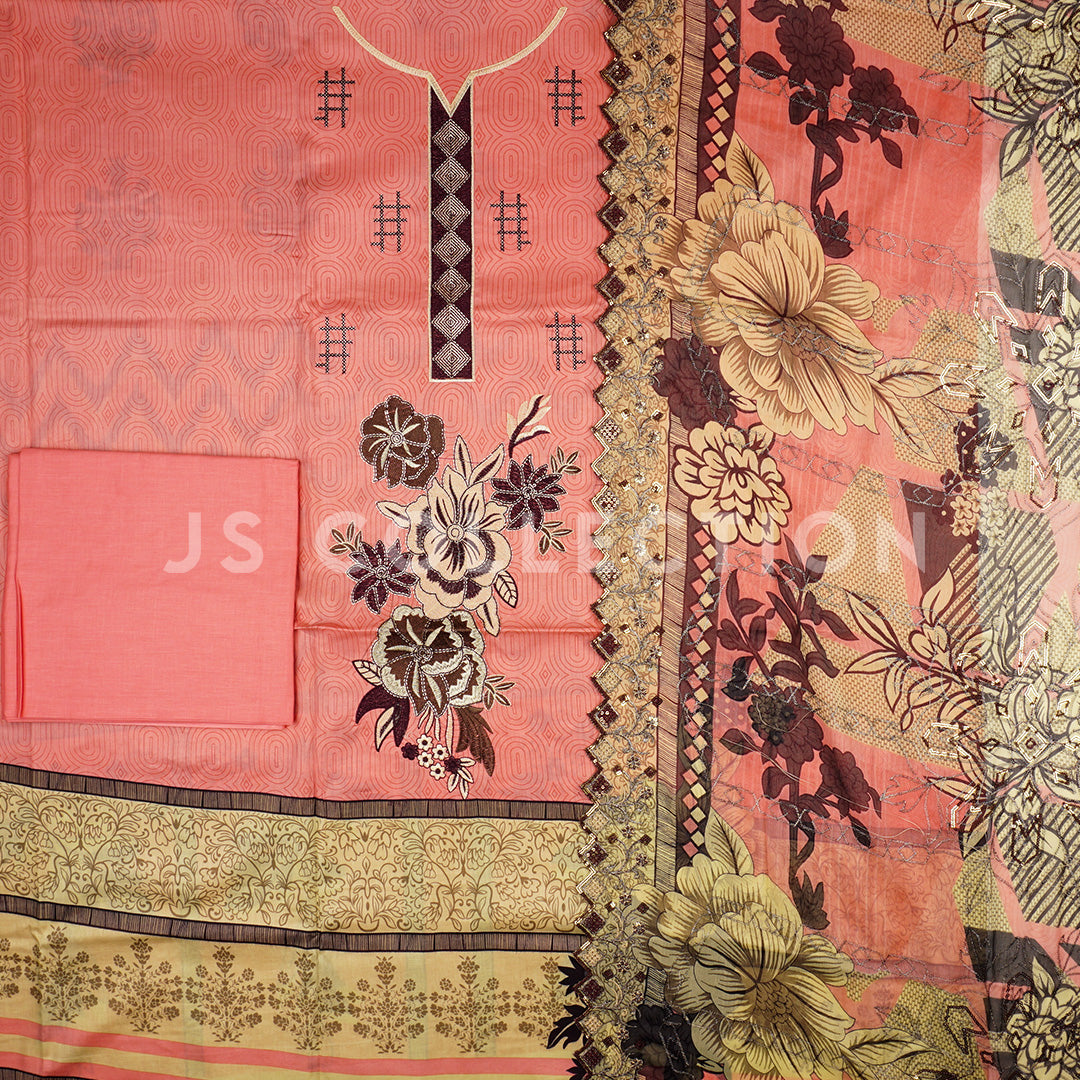 3 Pc Lawn Embroidered Chiffon Dupatta Cutwork Un-stitched-UN2333