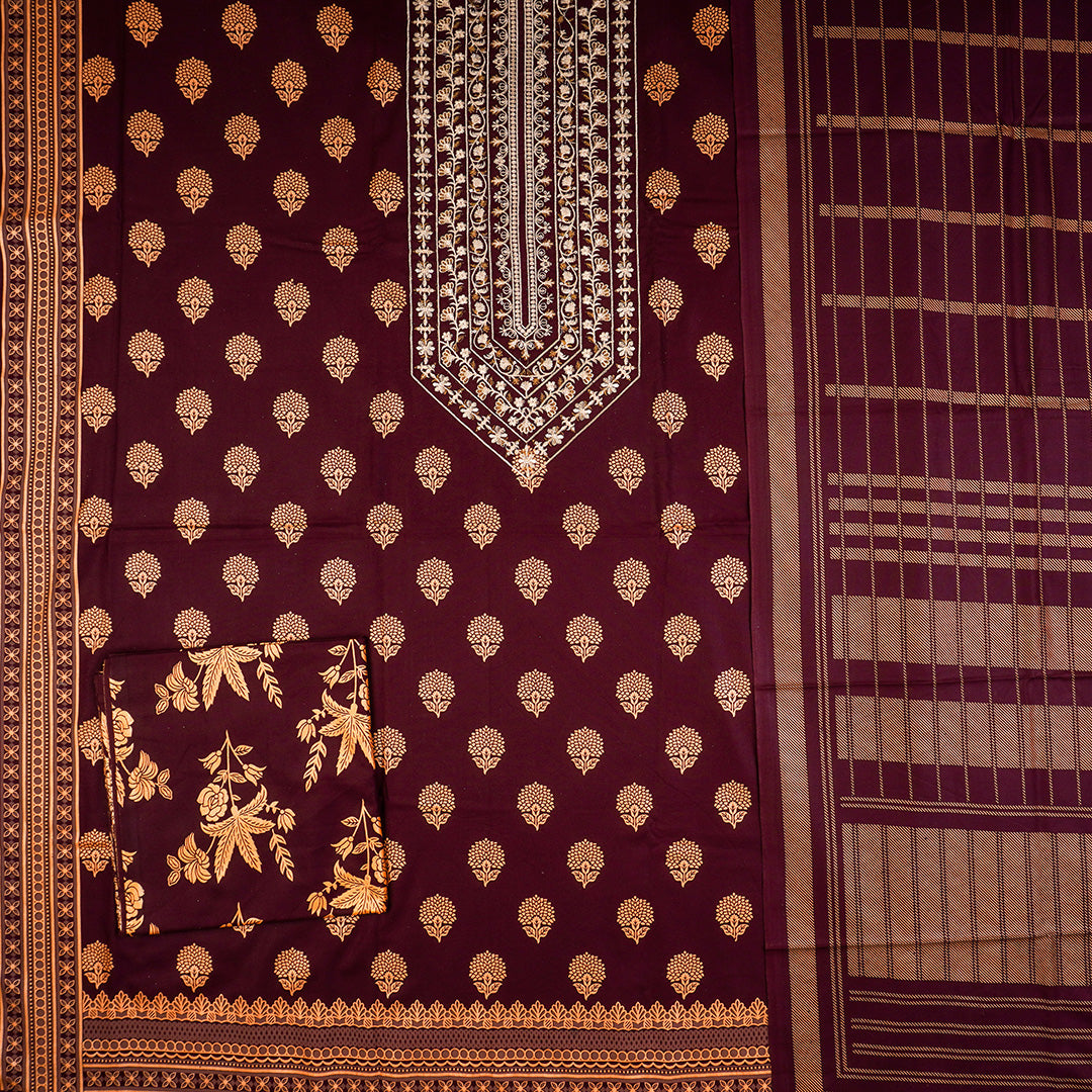 3 Pc Dhanak Embroidered Un-stitched-UN2429