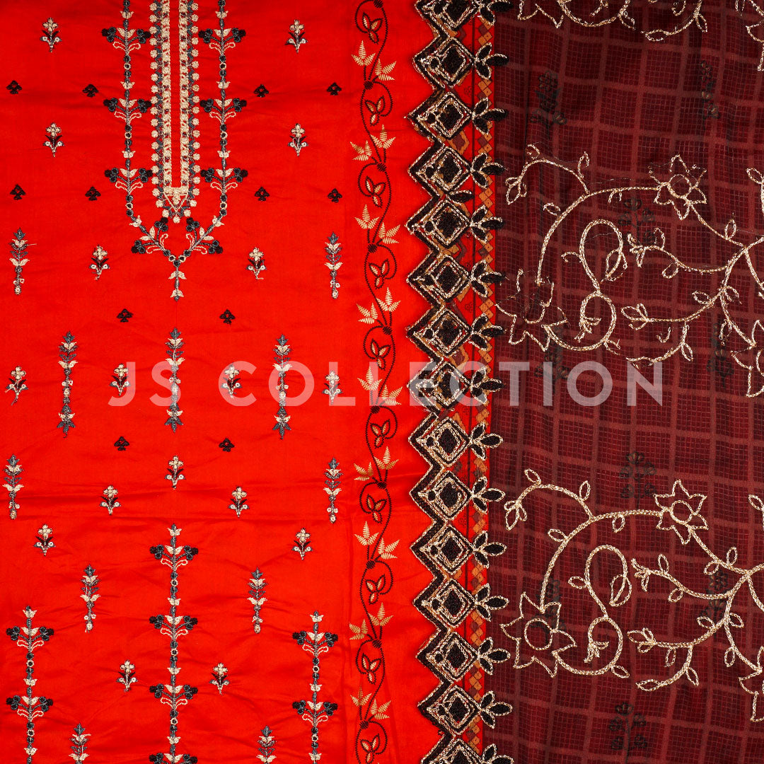 3 Pc Lawn Embroidered Chiffon Dupatta Cutwork Un-stitched-UN2302