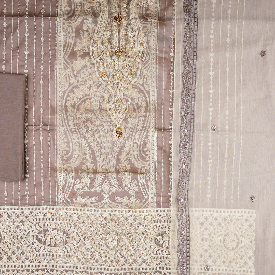 3 Pc Lawn Embroidered Chiffon Dupatta Cutwork Un-stitched-UN2369