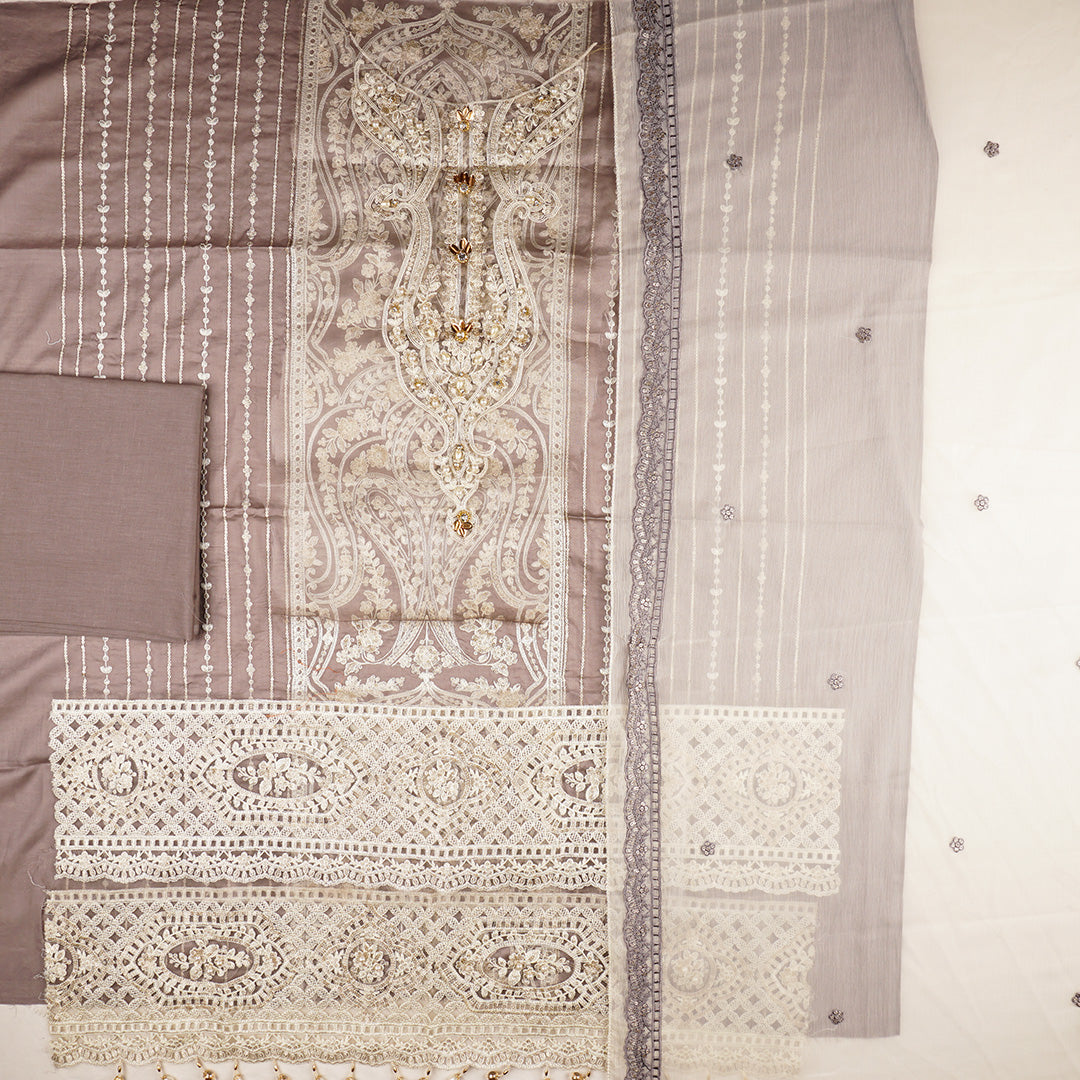3 Pc Lawn Embroidered Chiffon Dupatta Cutwork Un-stitched-UN2369