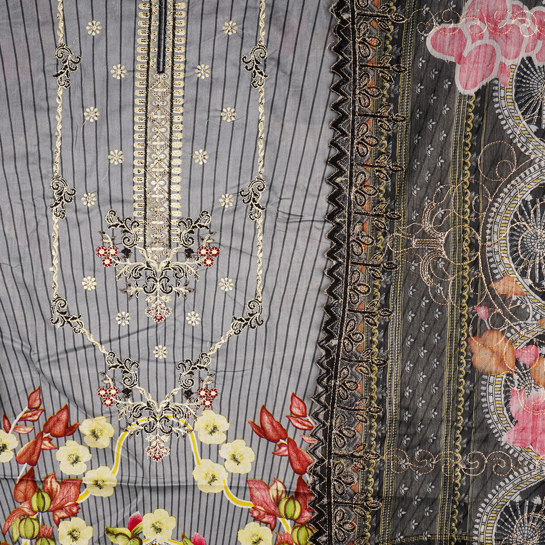 3 Pc Lawn Embroidered Chiffon Dupatta Cutwork Un-stitched-UN2370