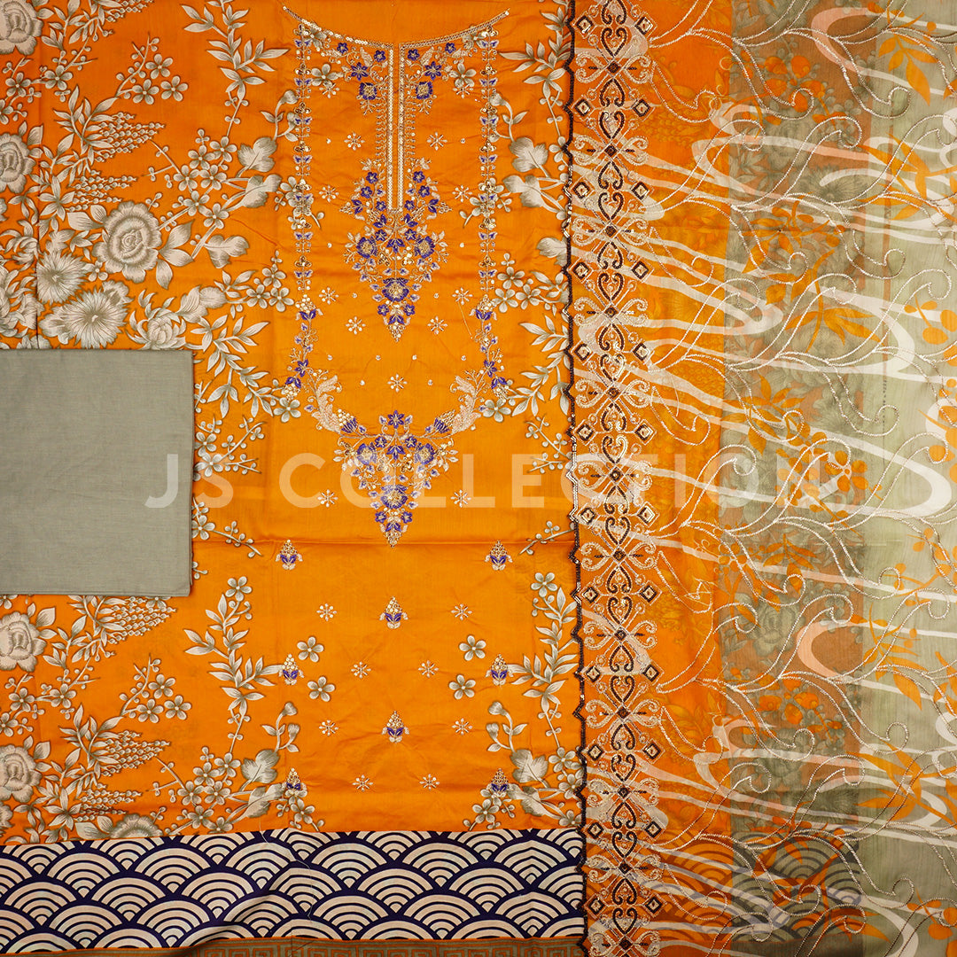 3 Pc Lawn Embroidered Chiffon Dupatta Cutwork Un-stitched-UN2336