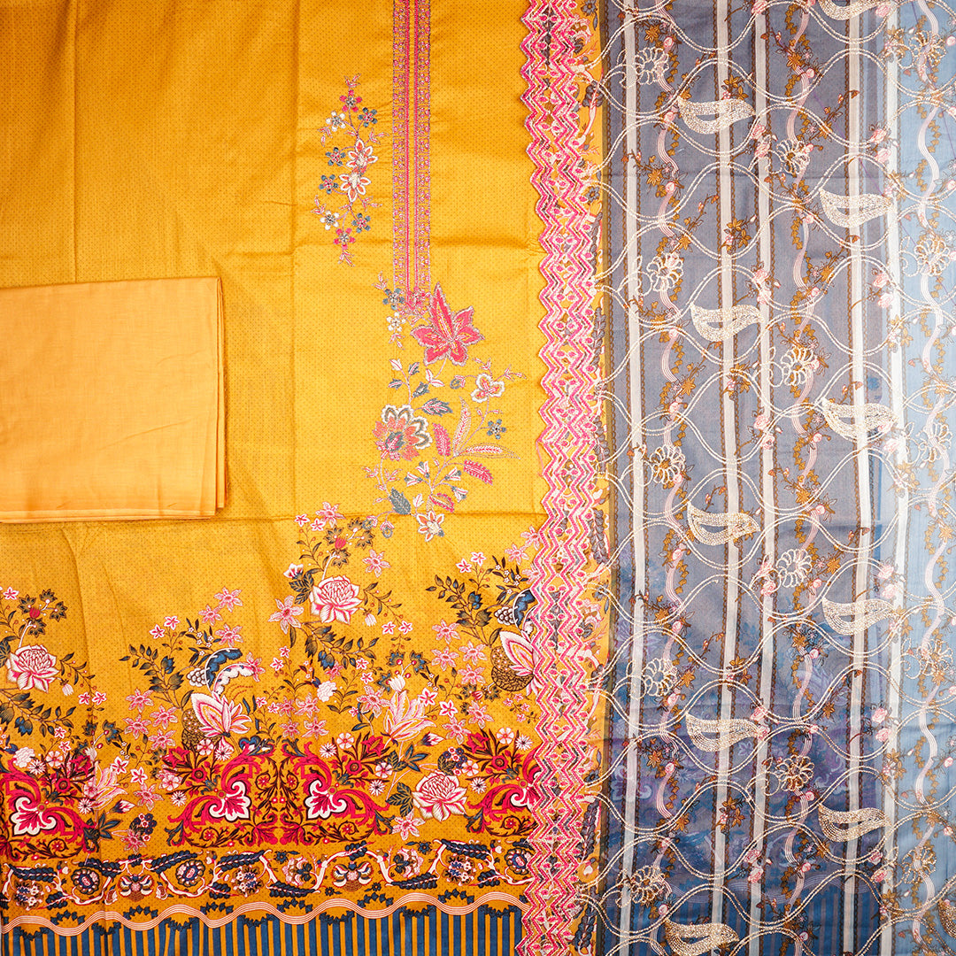 3 Pc Lawn Embroidered Chiffon Dupatta Cutwork Un-stitched-UN2323