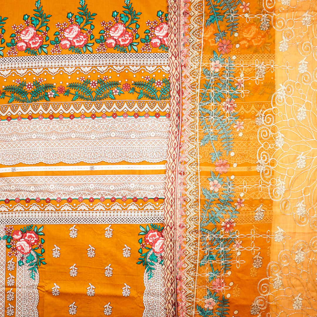 3 Pc Lawn Embroidered Chiffon Dupatta Cutwork Un-stitched-UN2321