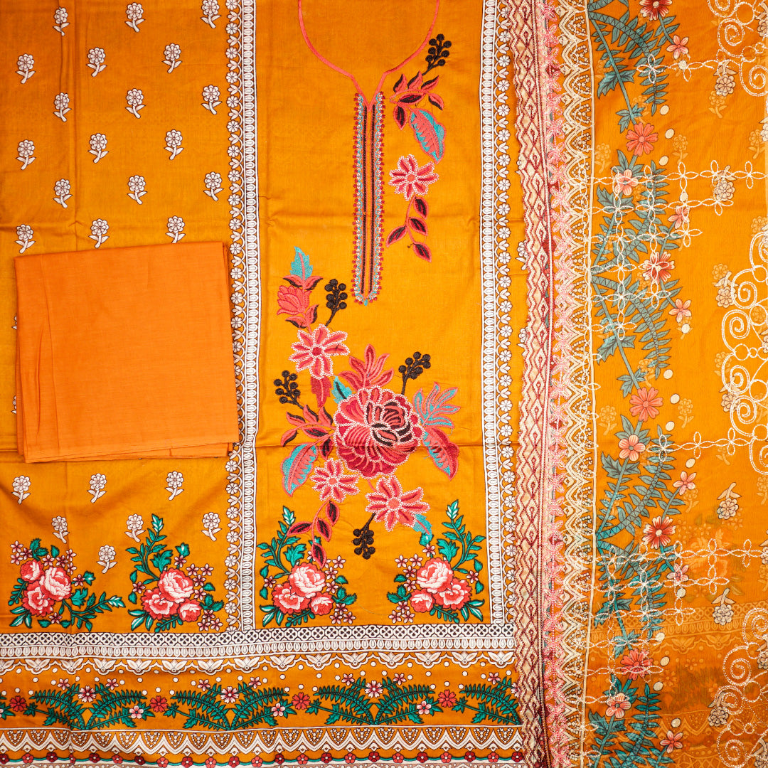 3 Pc Lawn Embroidered Chiffon Dupatta Cutwork Un-stitched-UN2321