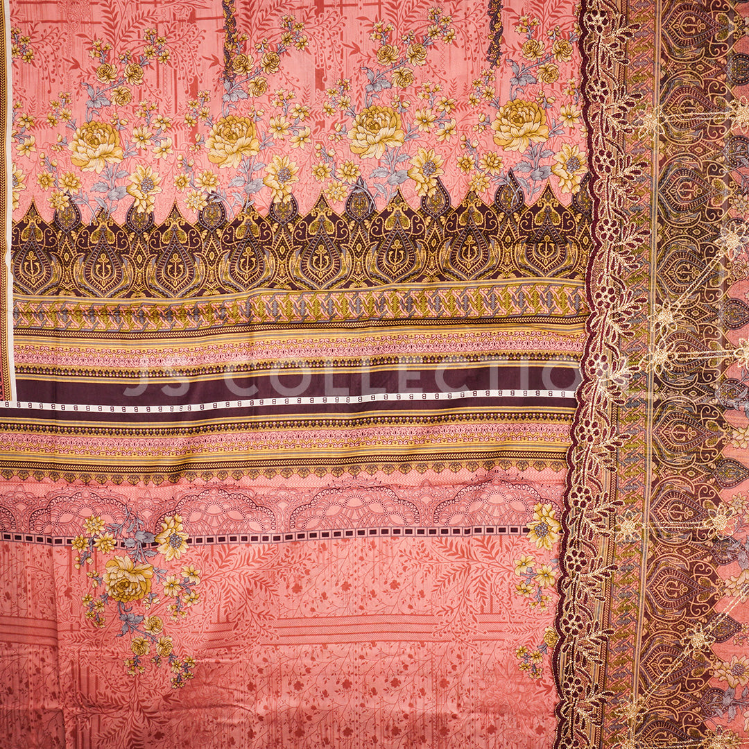 3 Pc Lawn Embroidered Chiffon Dupatta Cutwork Un-stitched-UN2285a