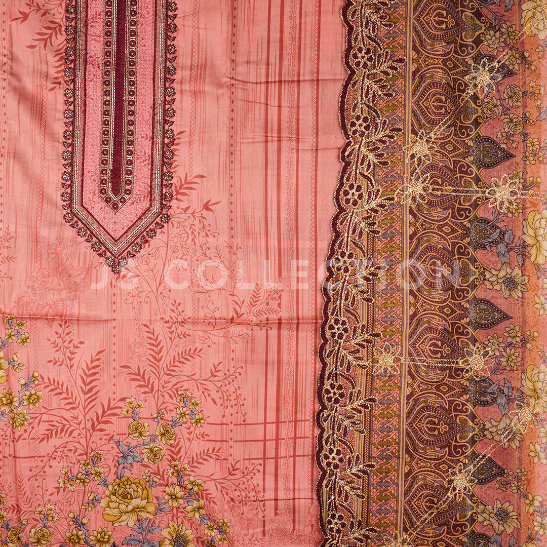 3 Pc Lawn Embroidered Chiffon Dupatta Cutwork Un-stitched-UN2285a