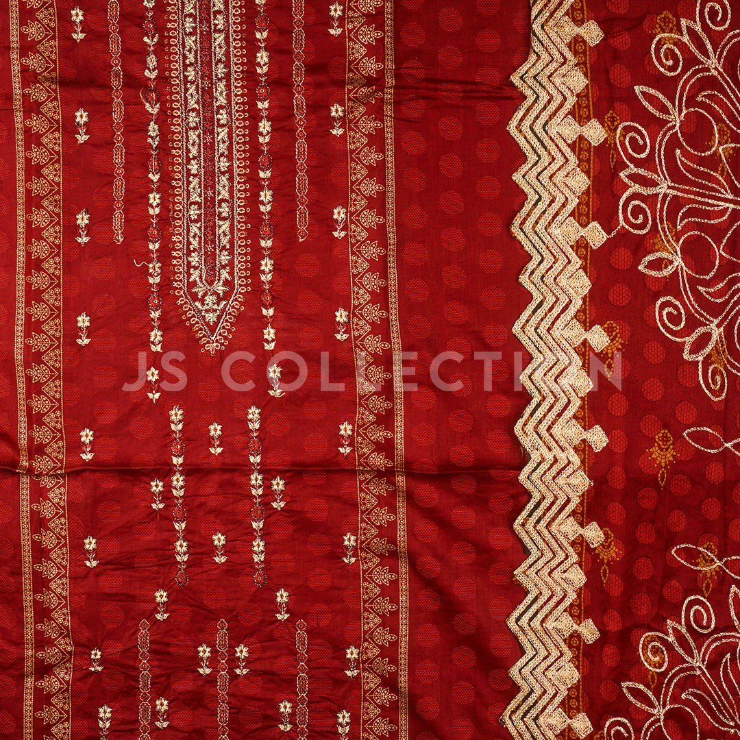 3 Pc Lawn Embroidered Chiffon Dupatta Cutwork Un-stitched-UN2292a