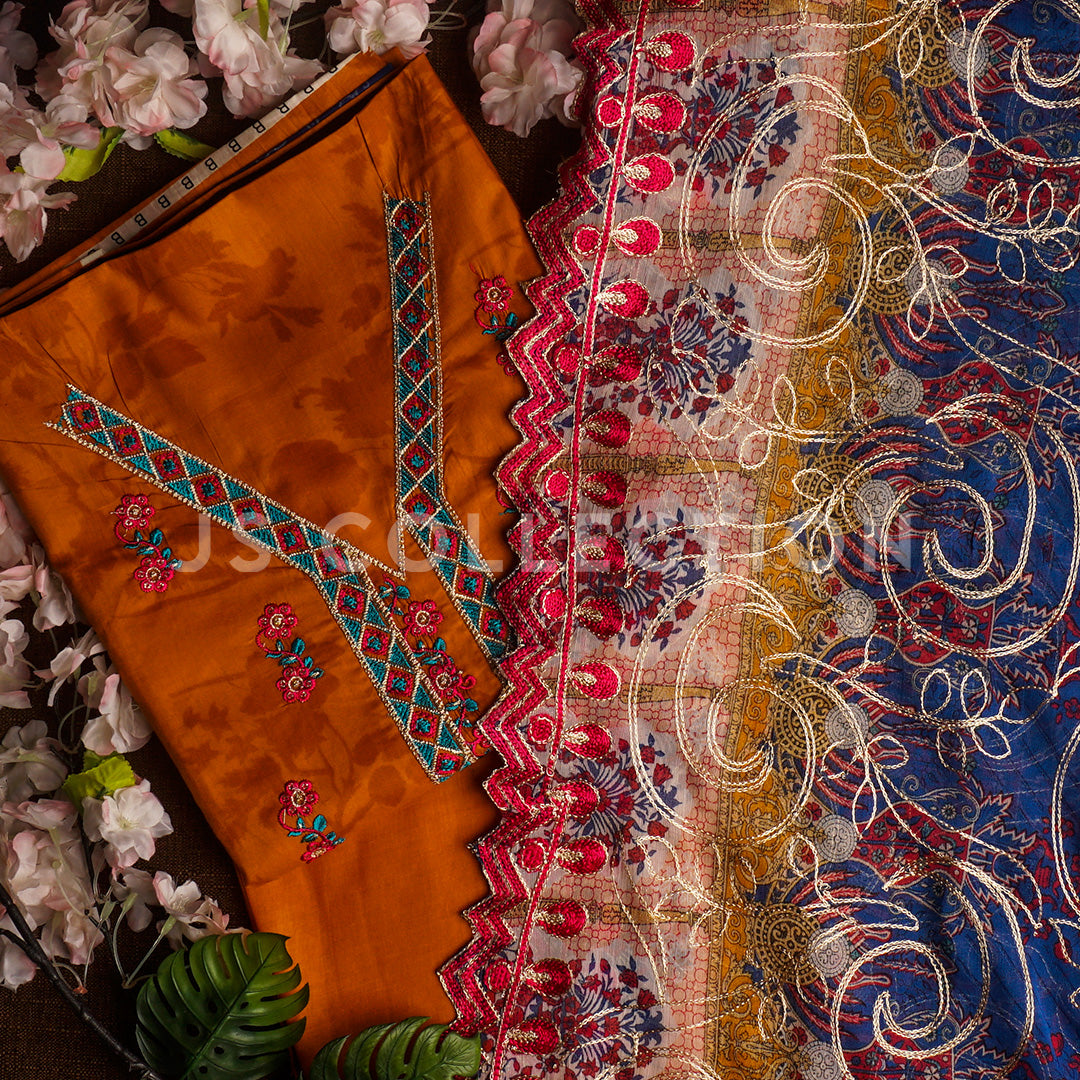 3 Pc Lawn Embroidered Chiffon Dupatta Cutwork Un-stitched-UN2115