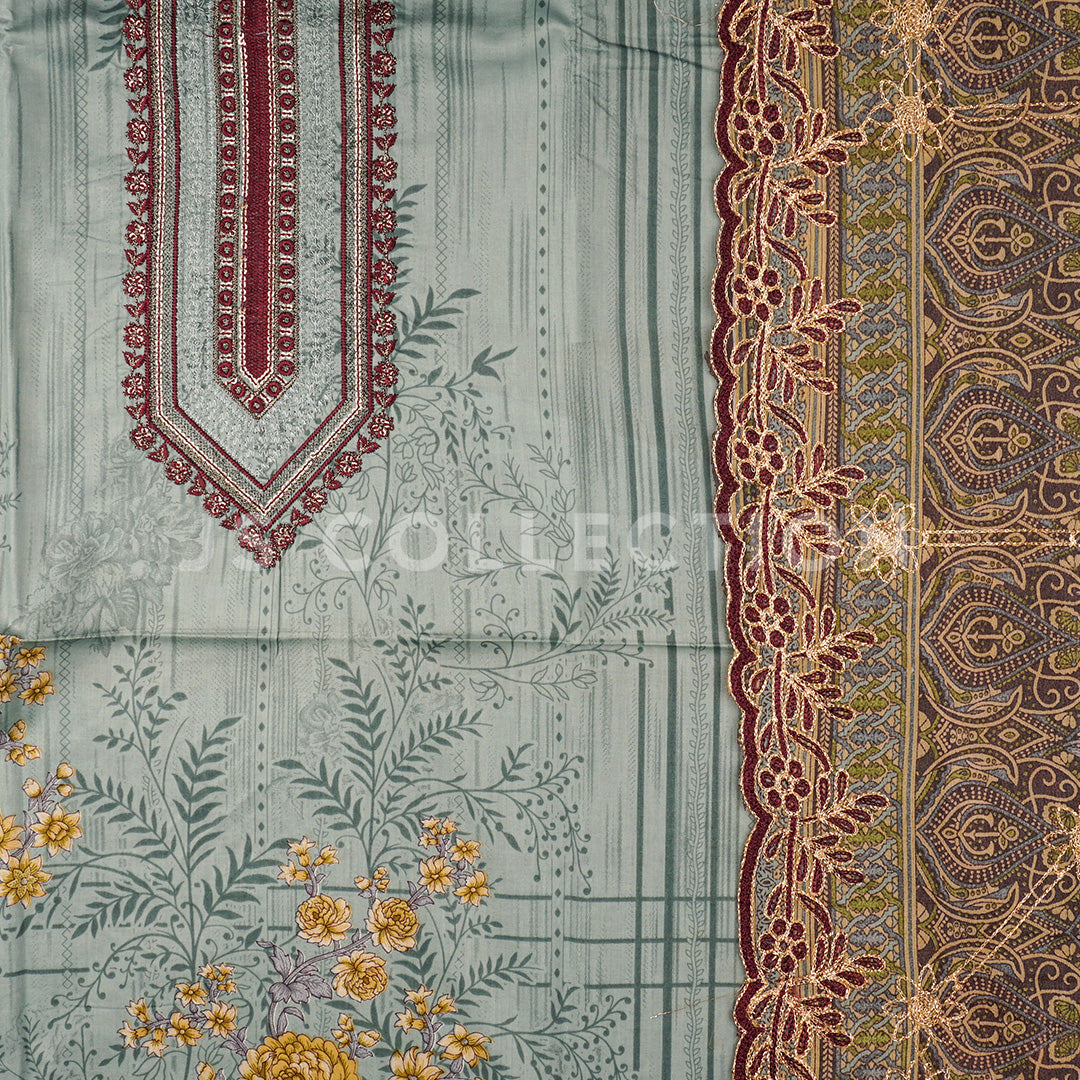 3 Pc Lawn Embroidered Chiffon Dupatta Cutwork Un-stitched-UN2285b