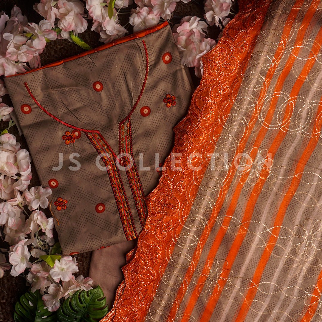 3 Pc Lawn Embroidered Chiffon Dupatta Cutwork Un-stitched-UN2111