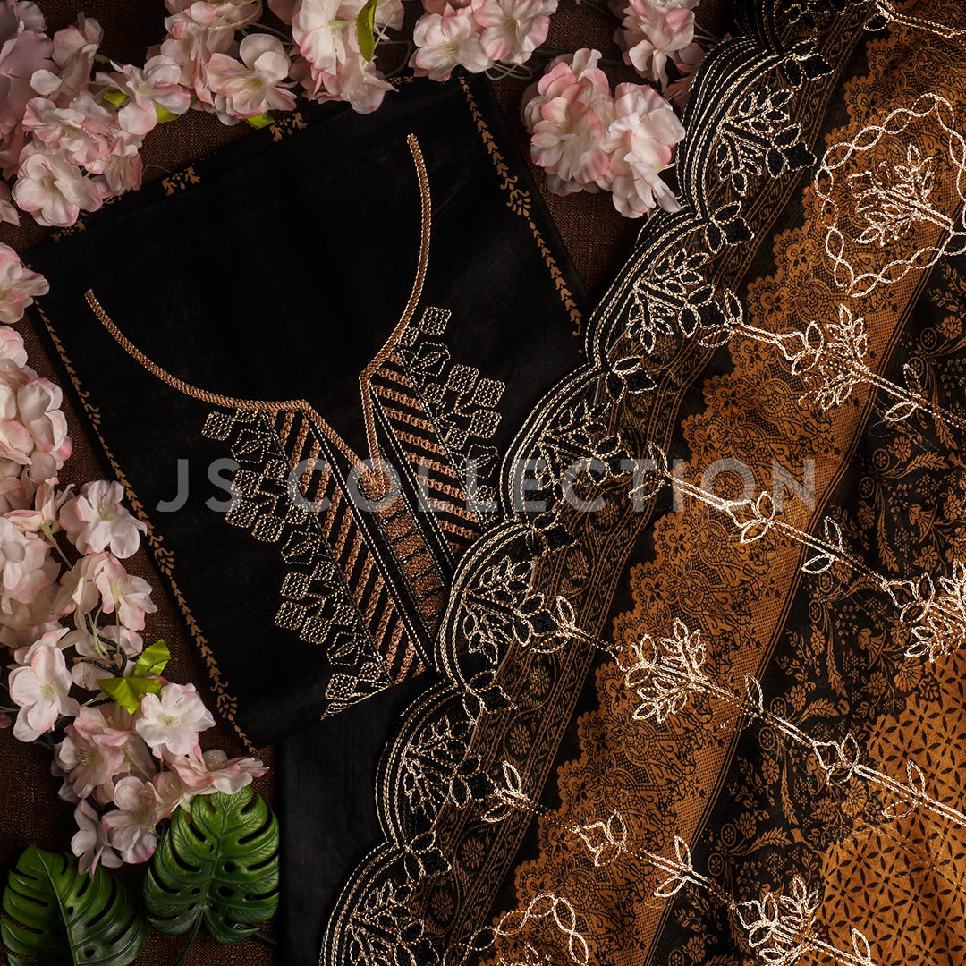 3 Pc Lawn Embroidered Chiffon Dupatta Cutwork Un-stitched-UN2108