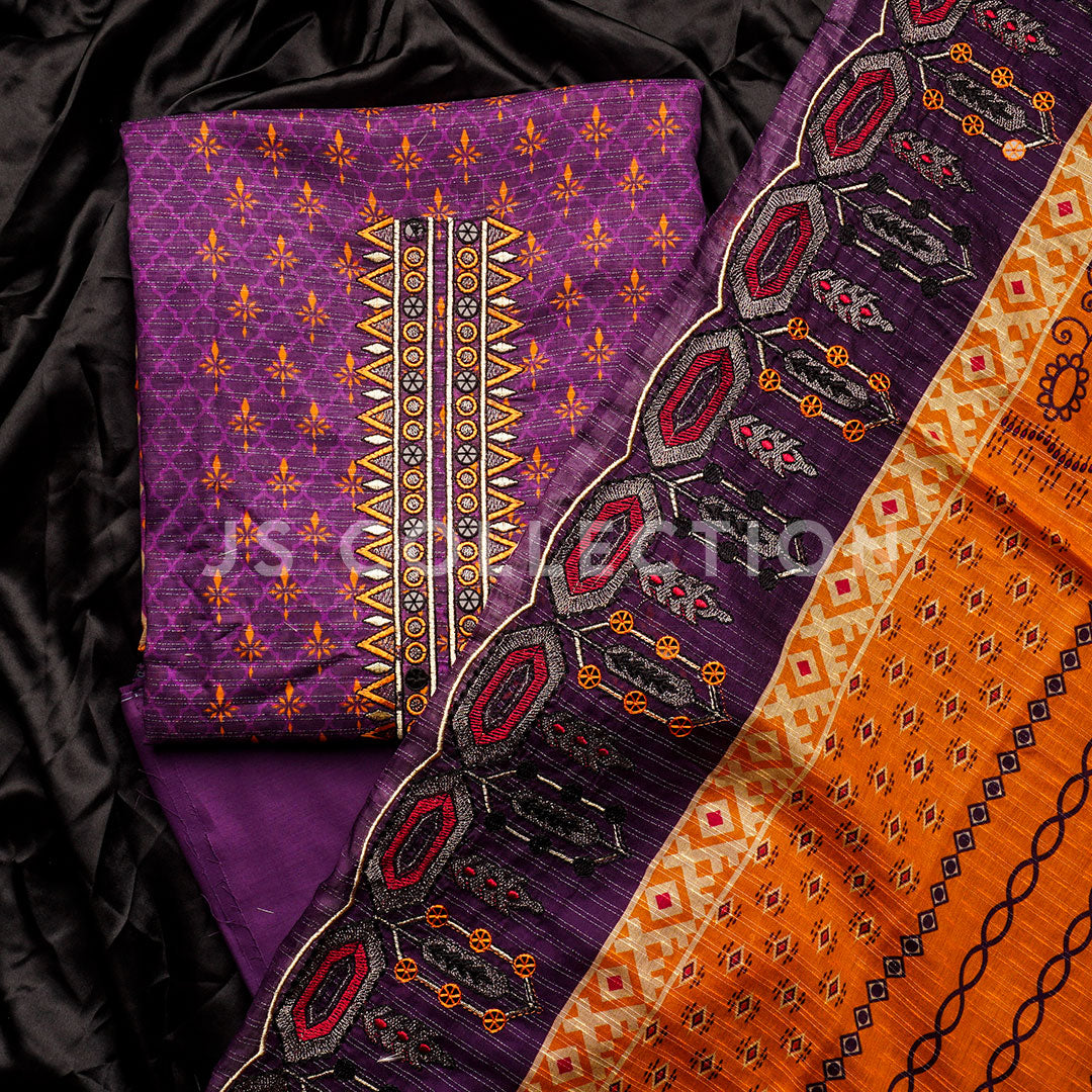 3 Pc Digital Slub Lawn Embroidered Dupatta Un-stitched-UN2171