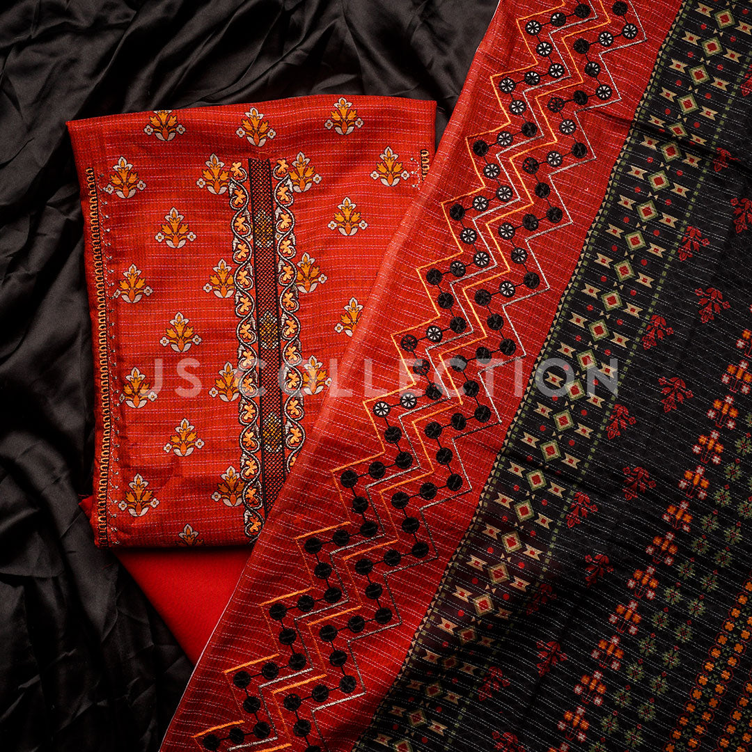 3 Pc Digital Slub Lawn Embroidered Dupatta Un-stitched-UN2154