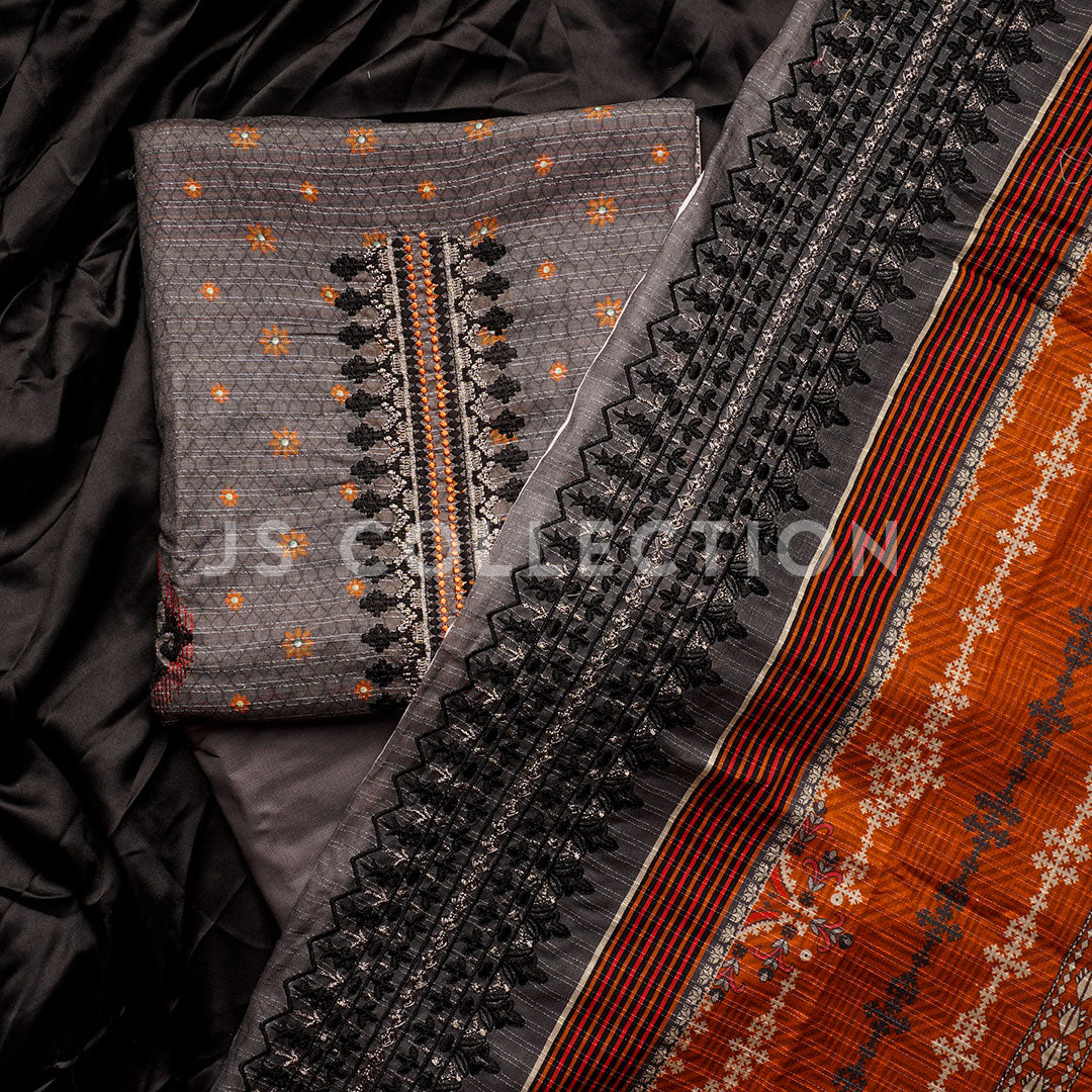 3 Pc Digital Slub Lawn Embroidered Dupatta Un-stitched-UN2155