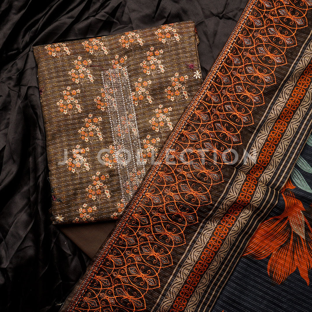 3 Pc Digital Slub Lawn Embroidered Dupatta Un-stitched-UN2156