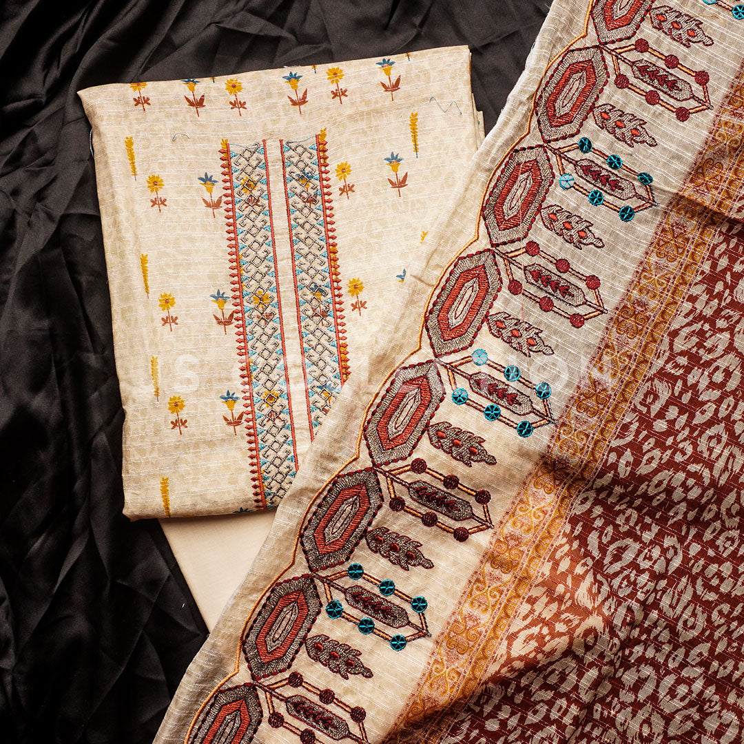3 Pc Digital Slub Lawn Embroidered Dupatta Un-stitched-UN2159