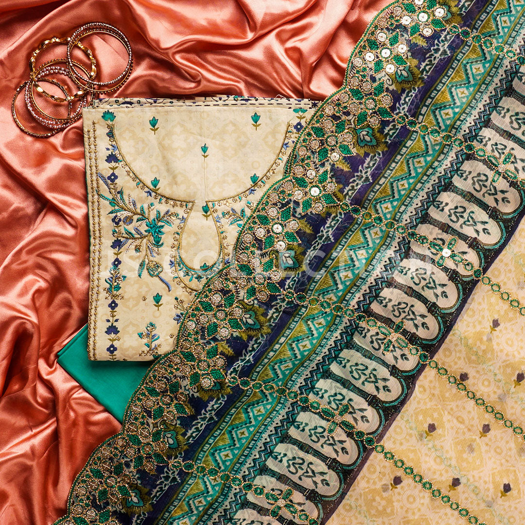 3 Pc Lawn Embroidered Chiffon Dupatta Cutwork Un-stitched-UN2163