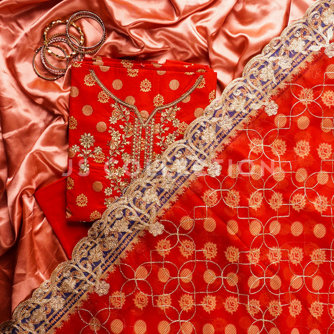 3 Pc Lawn Embroidered Chiffon Dupatta Cutwork Un-stitched-UN2162